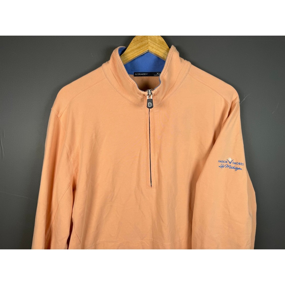 B. Draddy Mens XL Quarter Zip Pullover Peach Harbor Shores Lake Michigan Orange
